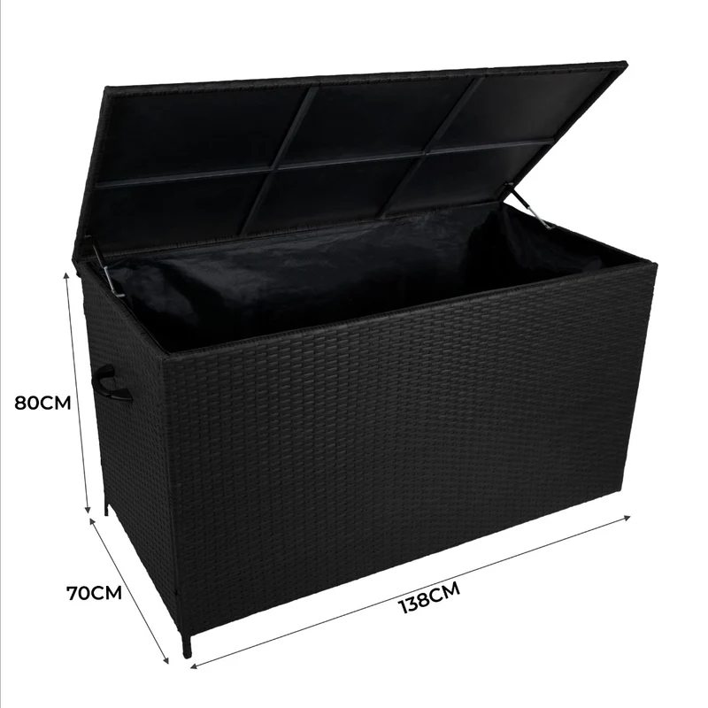 Coffre de Rangement d'Extérieur 582 L en Rotin Noir