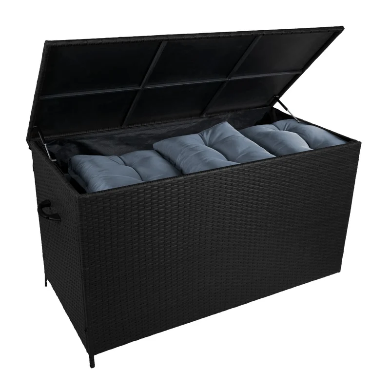 Coffre de Rangement d'Extérieur 582 L en Rotin Noir