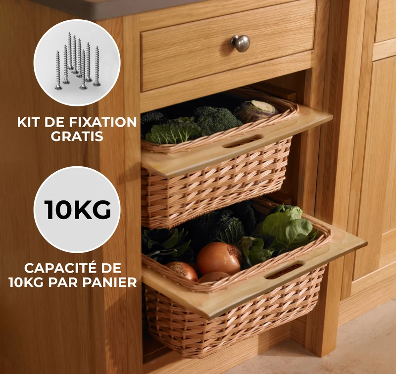 Lot de 2 Paniers Coulissants en Pin 400 mm