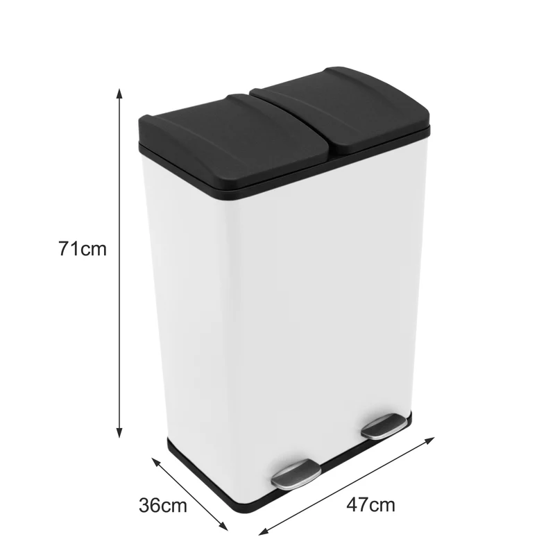 Poubelle de Recyclage à Double Bac 60 L - Blanc