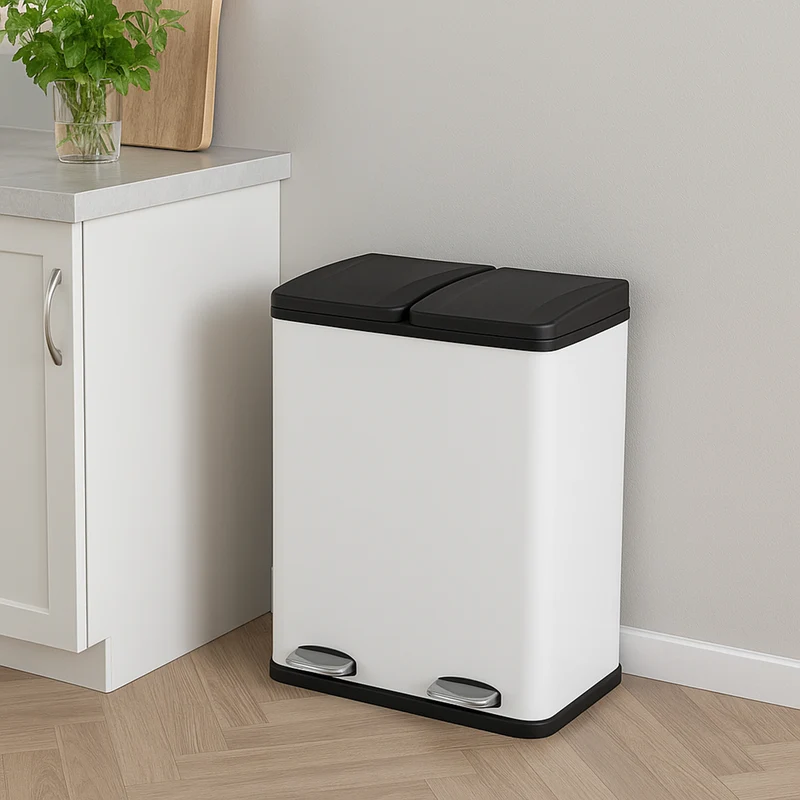 Poubelle de Recyclage à Double Bac 60 L - Blanc