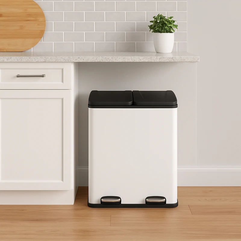Poubelle de Recyclage à Double Bac 60 L - Blanc