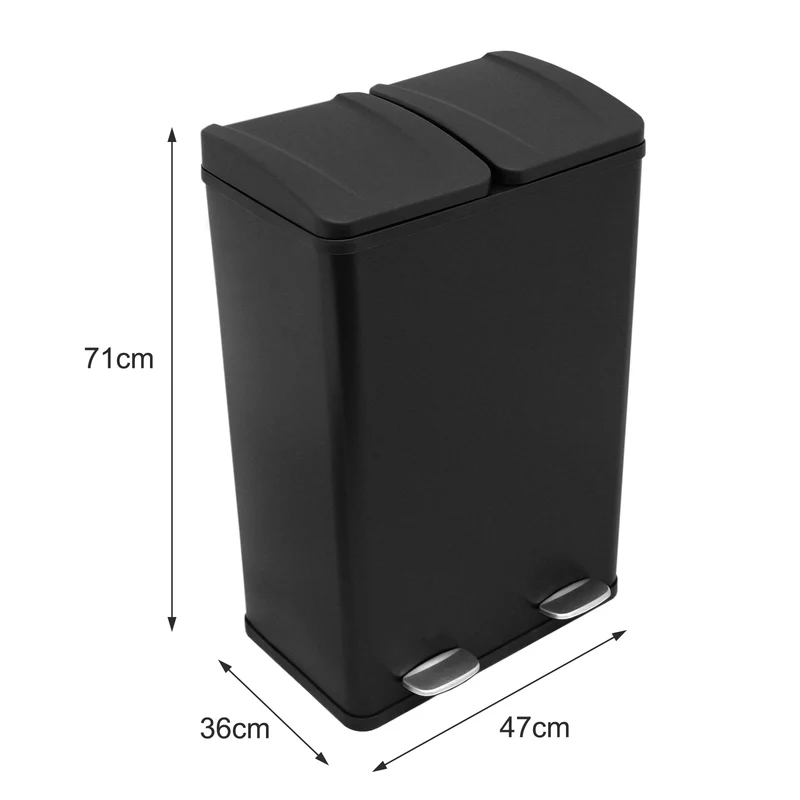 Poubelle de Recyclage à Double Bac 60 L - Noir