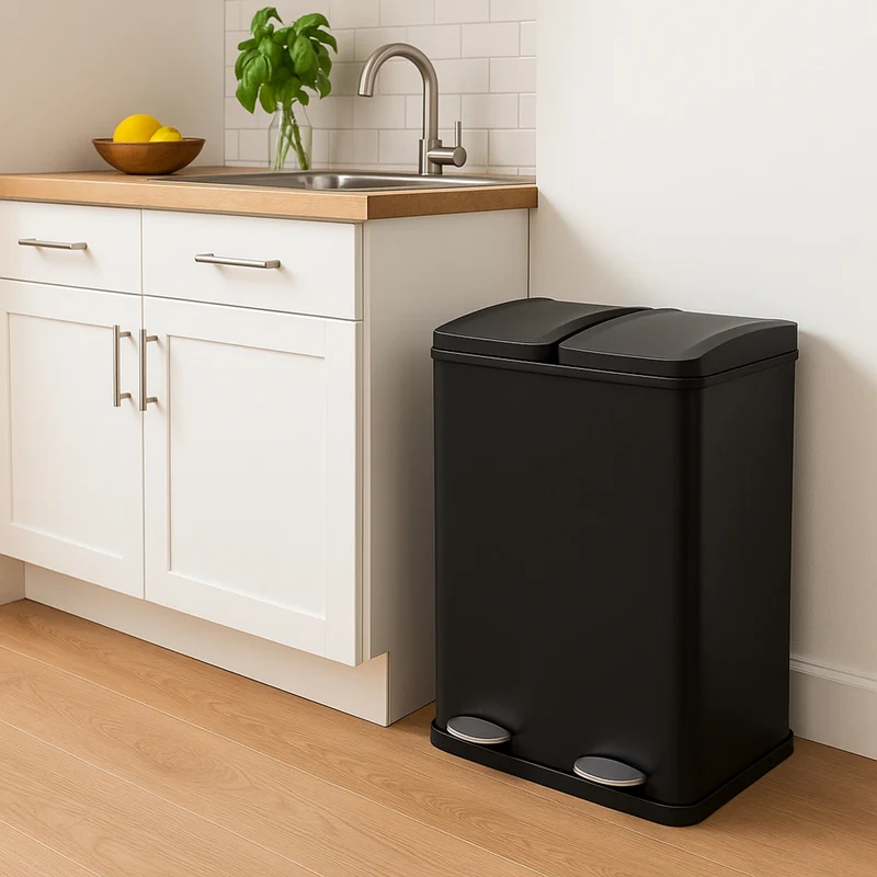 Poubelle de Recyclage à Double Bac 60 L - Noir