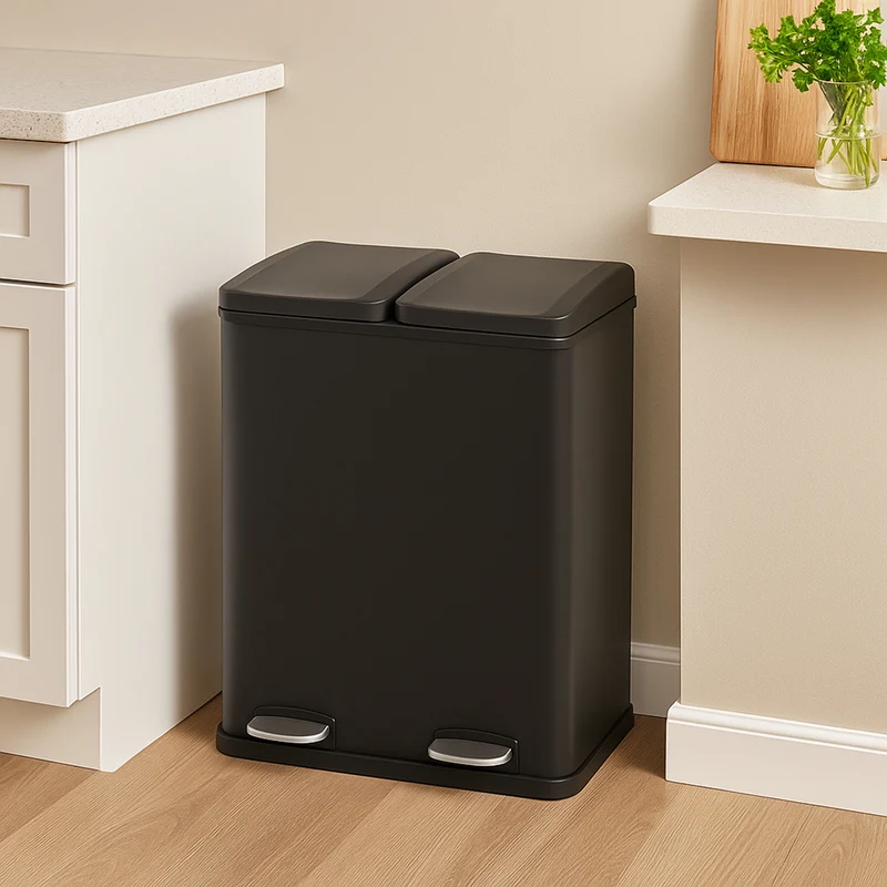 Poubelle de Recyclage à Double Bac 60 L - Noir