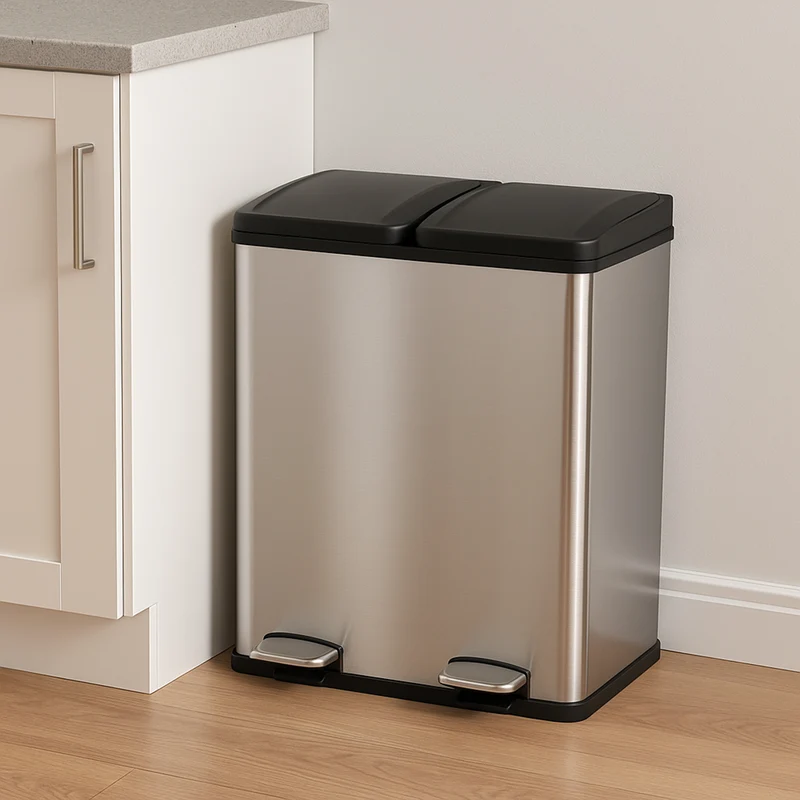 Poubelle de Recyclage à Double Bac 60 L - Acier inoxydable