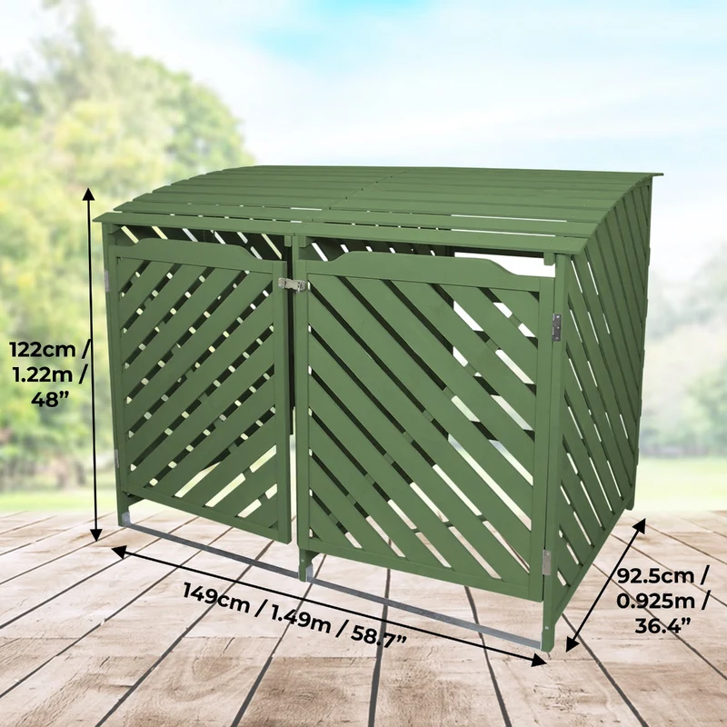 Cache-Poubelle Double en Bois Vert