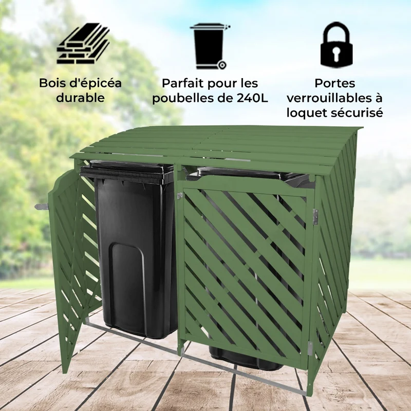 Cache-Poubelle Double en Bois Vert
