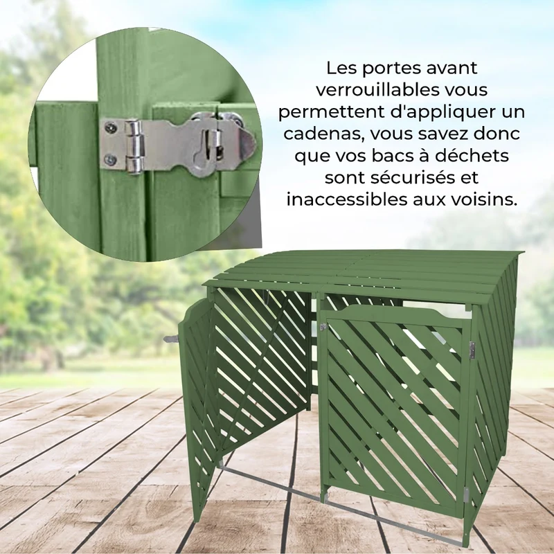 Cache-Poubelle Double en Bois Vert