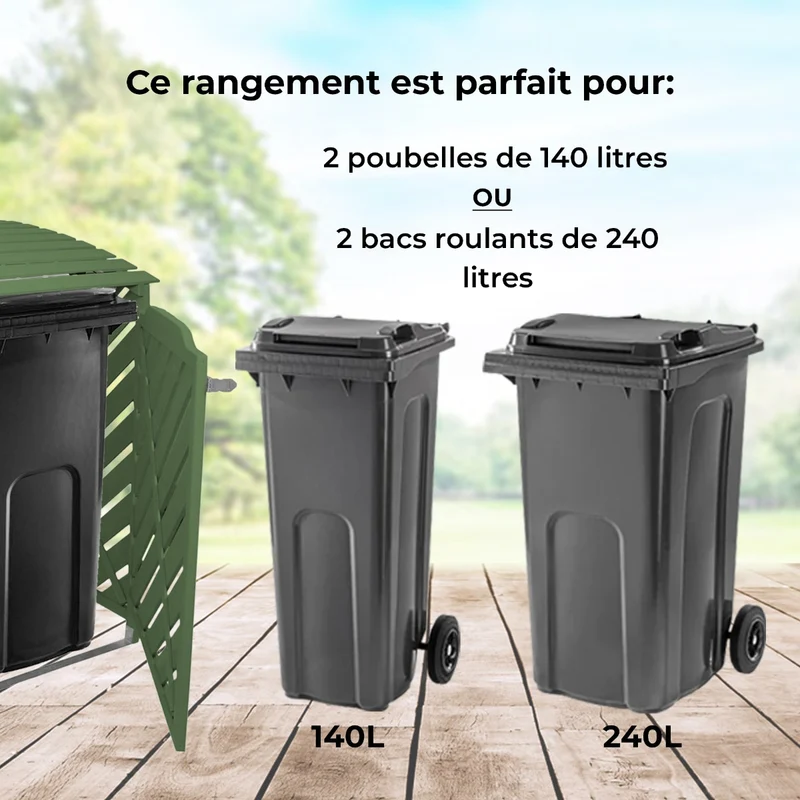 Cache-Poubelle Double en Bois Vert