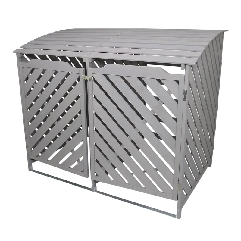 Cache-Poubelle Double en Bois Gris