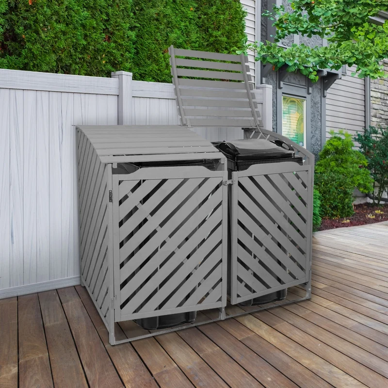 Cache-Poubelle Double en Bois Gris