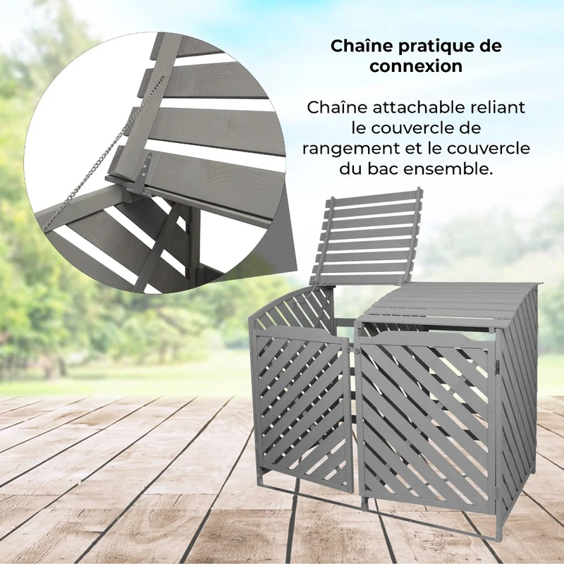Cache-Poubelle Double en Bois Gris