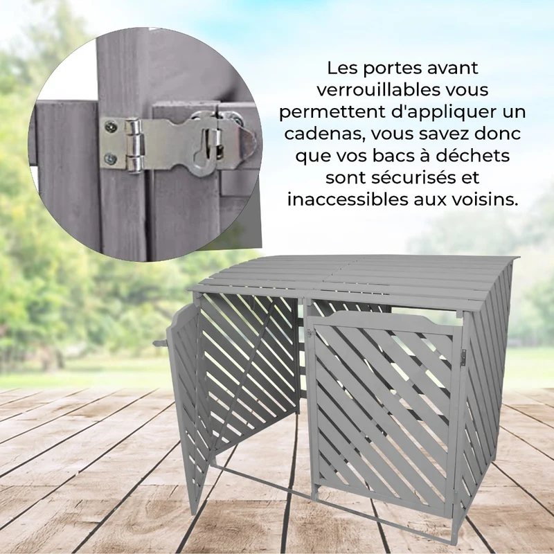 Cache-Poubelle Double en Bois Gris
