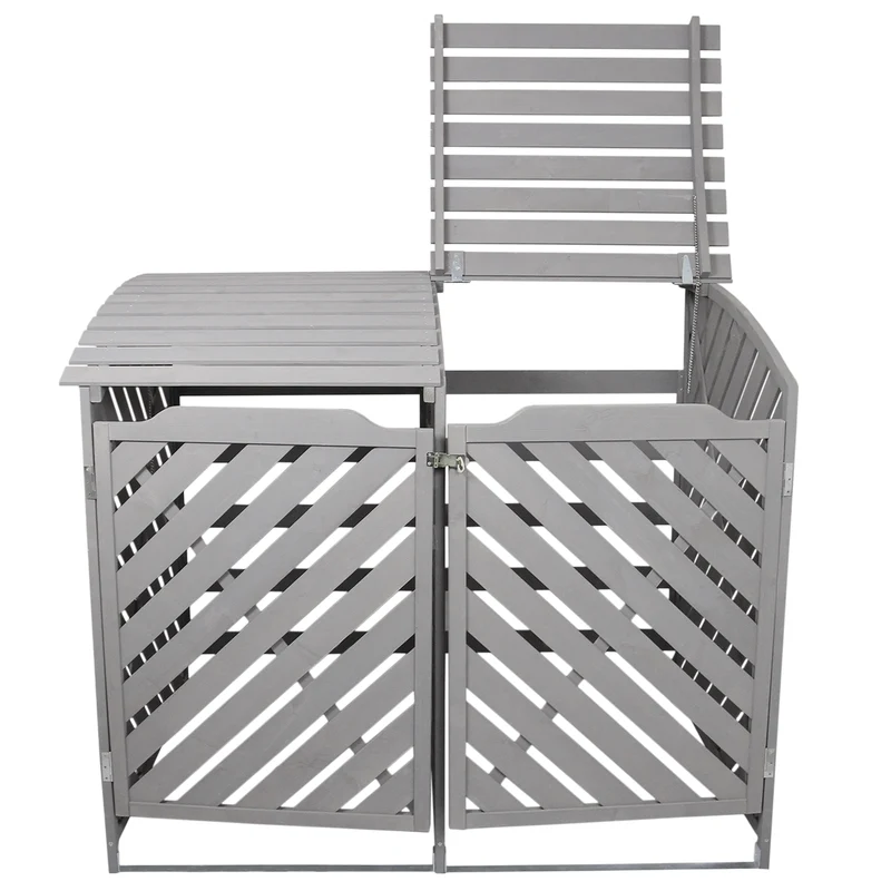 Cache-Poubelle Double en Bois Gris