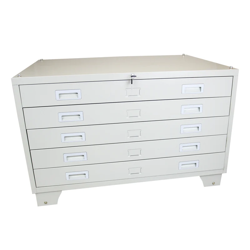Armoire à Plans Métallique de 5 Tiroirs en Acier Gris Clair