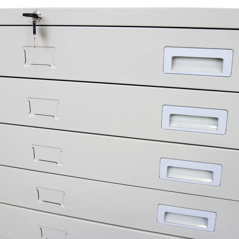 Armoire à Plans Métallique de 5 Tiroirs en Acier Gris Clair