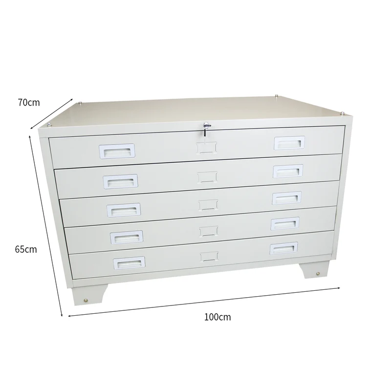 Armoire à Plans Métallique de 5 Tiroirs en Acier Gris Clair
