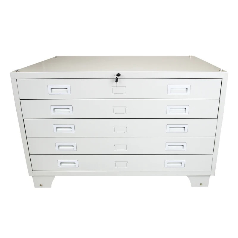 Armoire à Plans Métallique de 5 Tiroirs en Acier Gris Clair