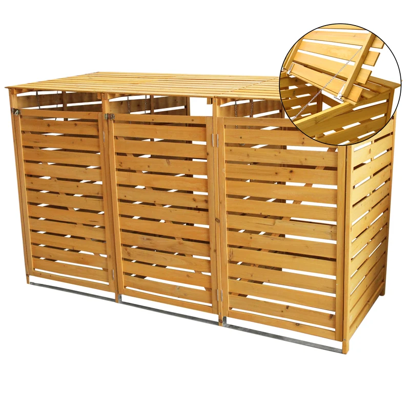 Cache-Poubelle Triple en Bois