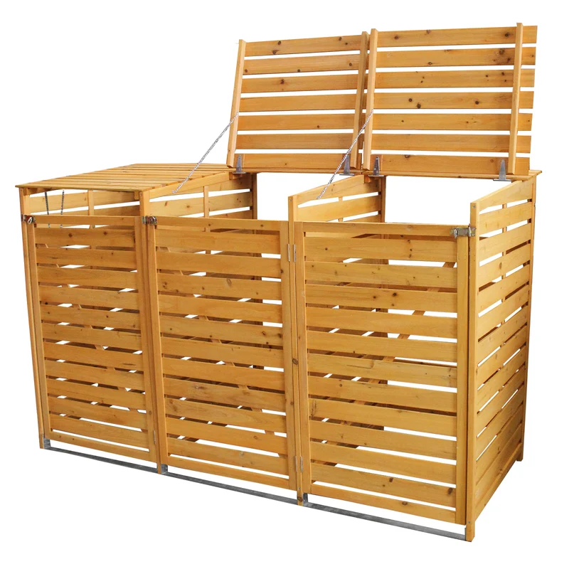 Cache-Poubelle Triple en Bois