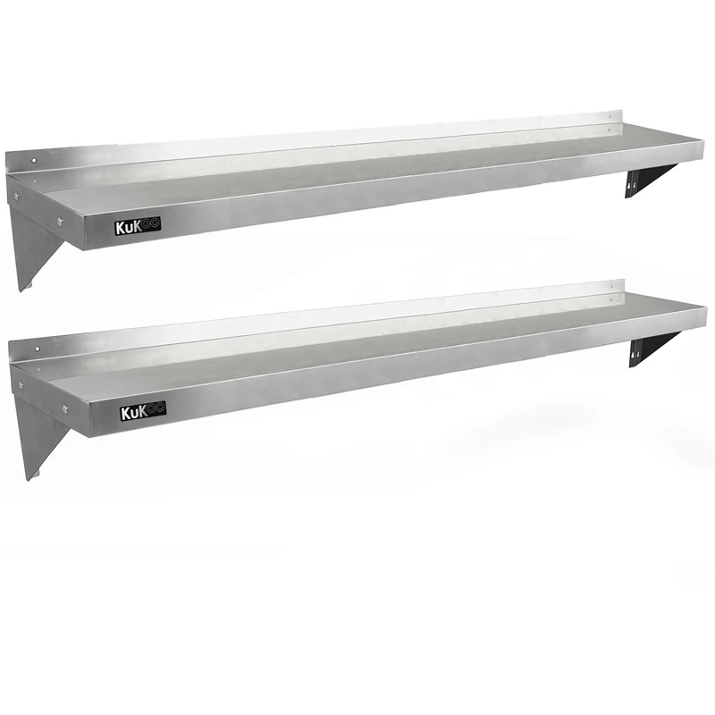 KuKoo 2 Étagères Murales en Inox - 194 cm x 30 cm
