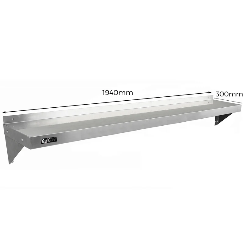 KuKoo 2 Étagères Murales en Inox - 194 cm x 30 cm