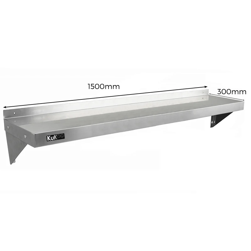 KuKoo 2 Étagères Murales en Inox - 150 cm x 30 cm