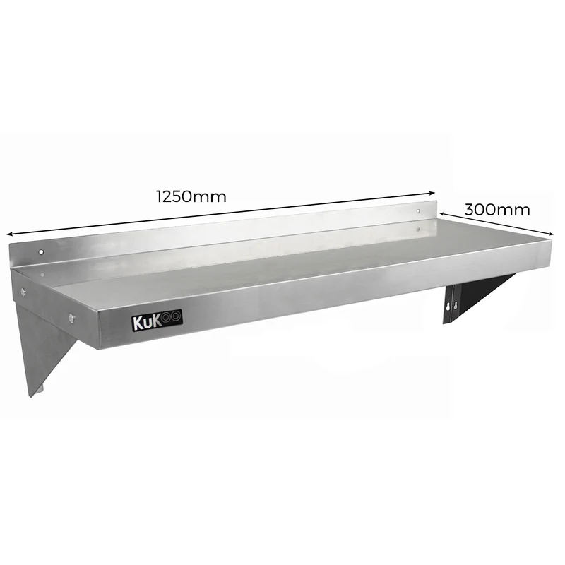 KuKoo 2 Étagères Murales en Inox - 125 cm x 30 cm