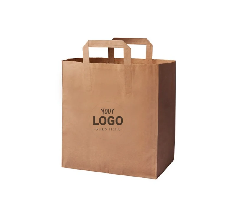 Sac en papier kraft brun / blanc personnalisé avec poignée 22 x 10 x 28 cm (5 000+ unités)