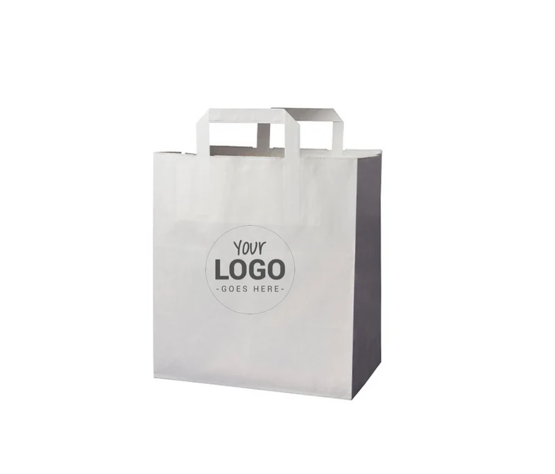 Sac en papier kraft brun / blanc personnalisé avec poignée 32 x 22 x 25 cm (5 000+ unités)