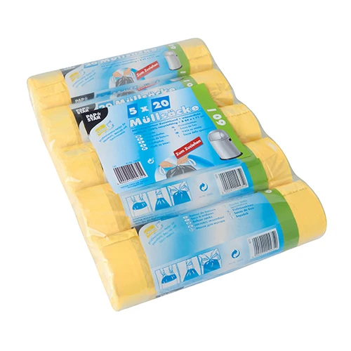 Sacs poubelle lien de fermeture. HDPE 60 l 71 cm x 64 cm jaune (500 unités)