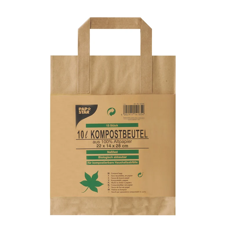 Sacs compostables en papier, avec poignée 10 l 28 cm x 22 cm x 14 cm marron "Avec motif" (300 unités)