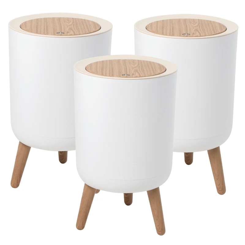 Lot de 3 Poubelle sur pied de salle de bain touch 7L MALMO Couleur bois