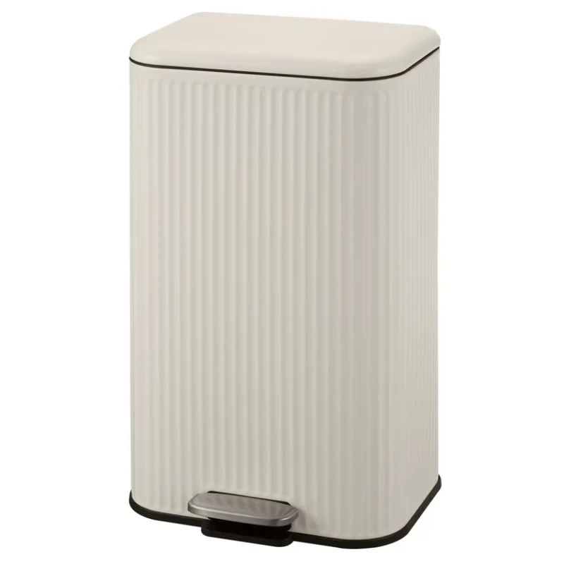 Poubelle de Cuisine à Pédale 50L LINE — Grand Bac à Déchets Rectangulaire Strié en Acier Inoxydable avec Couvercle Soft-Close Anti-Odeurs, Crème Mat
