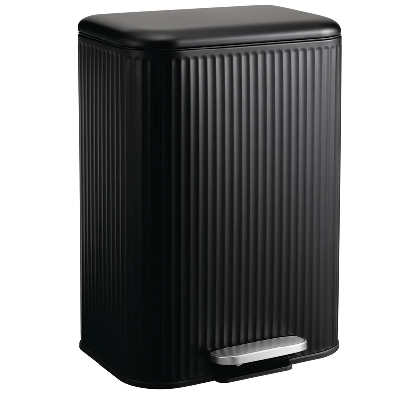 Poubelle de Cuisine à Pédale 50L LINE — Grand Bac à Déchets Rectangulaire Strié en Acier Inoxydable avec Couvercle Soft-Close Anti-Odeurs, Noir Mat