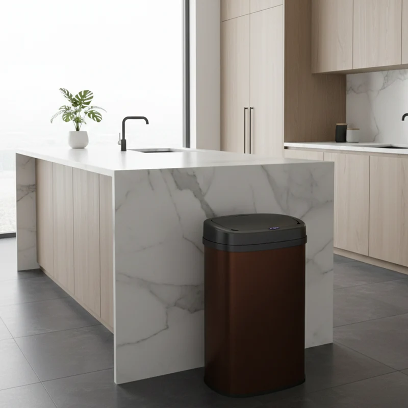 Poubelle de cuisine automatique 58L MAJESTIC CORTEN Marron grande capacité en INOX avec cerclage