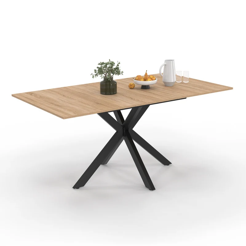 Table repas Spider plateau extensible 120-160cm et pieds croisés noirs