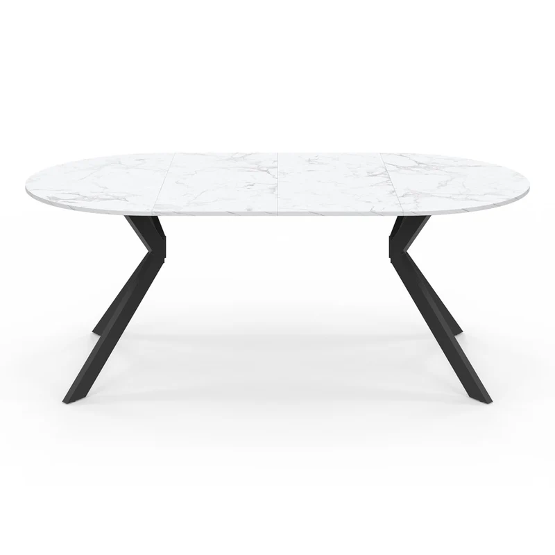 Table repas Spider plateau extensible 110-200cm rond effet marbre et pieds noirs