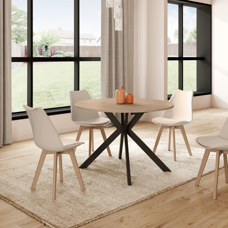 Table repas Spider plateau extensible 110-200cm rond bois et pieds croisés noirs