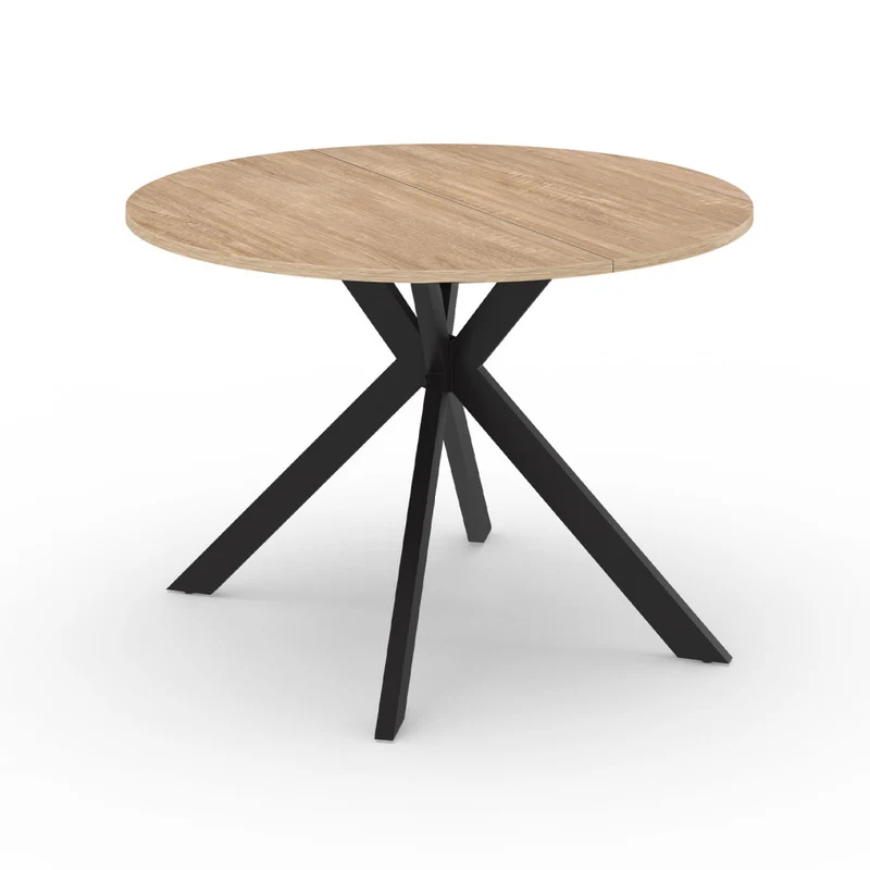 Table repas Spider plateau extensible 110-200cm rond bois et pieds croisés noirs
