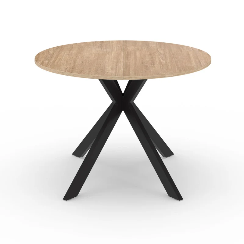 Table repas Spider plateau extensible 110-200cm rond bois et pieds croisés noirs