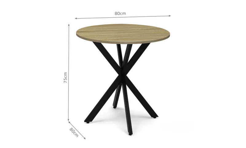 Table repas Soline 80cm plateau rond bois pieds croisés noirs