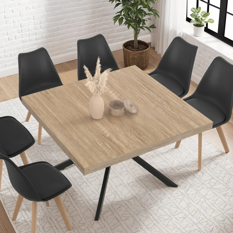 Table repas Soline 120cm plateau carré pieds croisés noirs