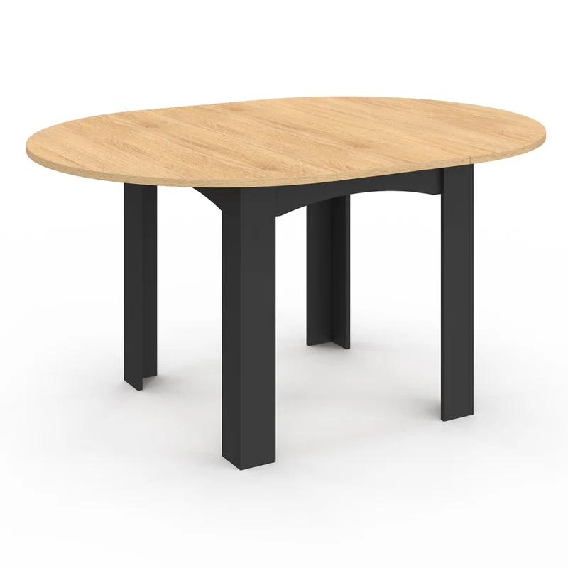 Table repas Dina plateau extensible 110-150cm rond et pieds noirs