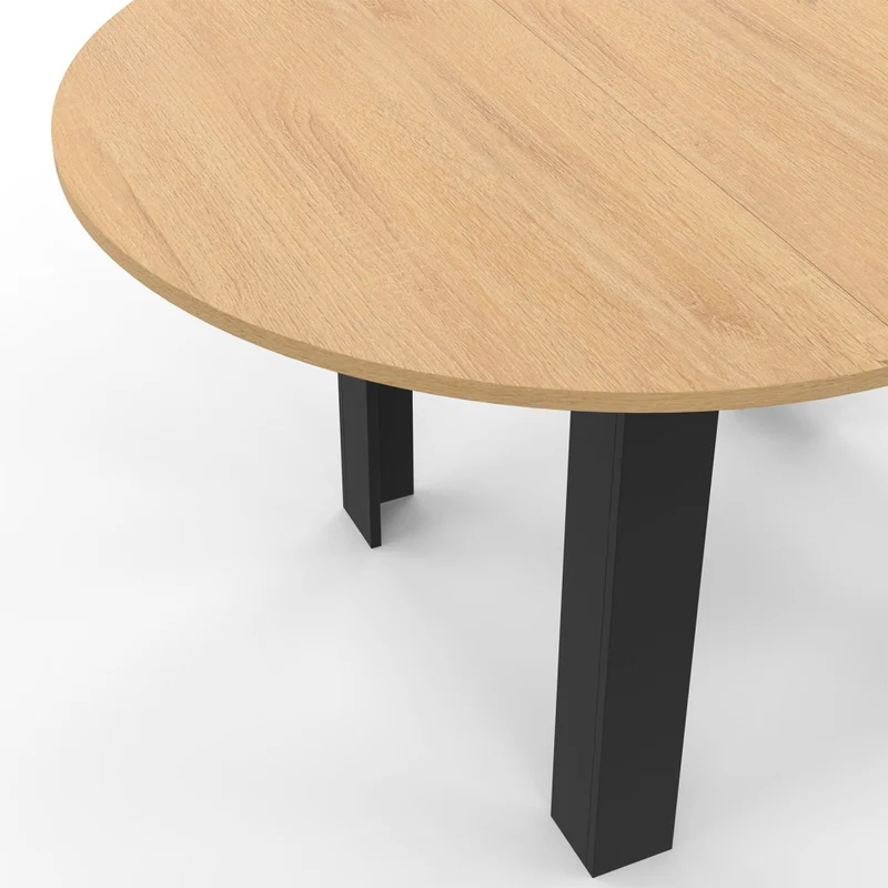 Table repas Dina plateau extensible 110-150cm rond et pieds noirs