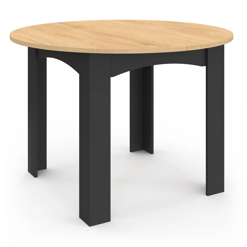 Table repas Dina plateau extensible 110-150cm rond et pieds noirs