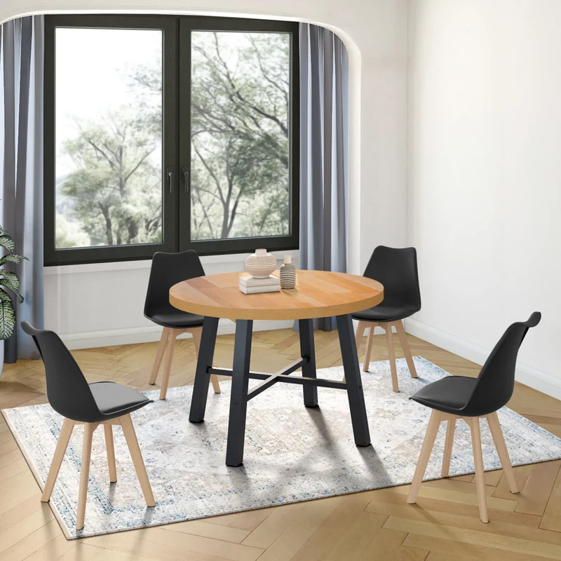 Table repas Mathilde plateau extensible 110-150cm bois et pieds noirs