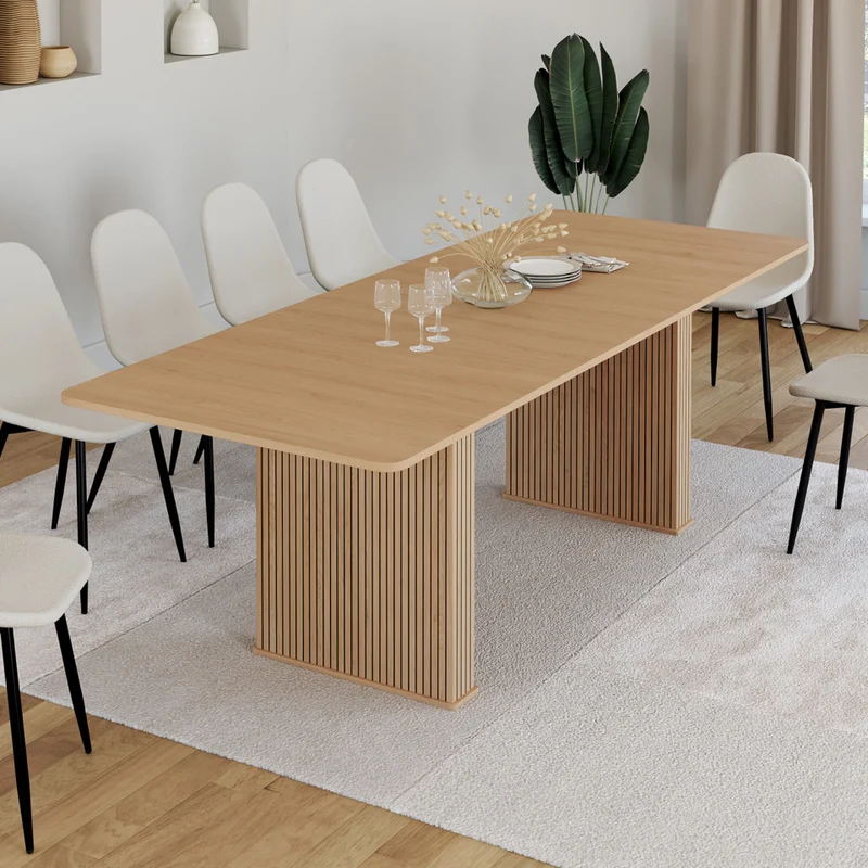 Table repas extensible Faustine 160-240cm bois pieds effet tasseaux