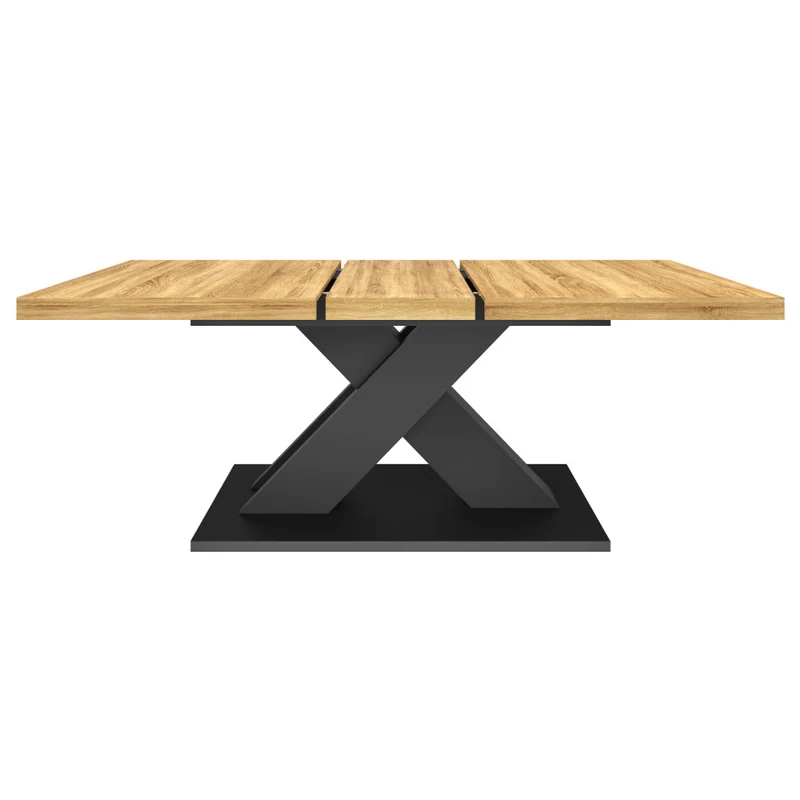 Table repas extensible Alexia 160-200cm plateau bois et pieds central noir
